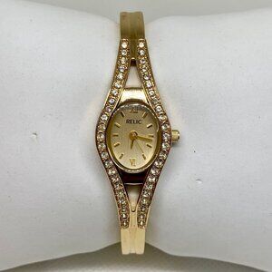 Relic women’s gold tone watch 17mm rhinestones quartz analog up to 6.5” running